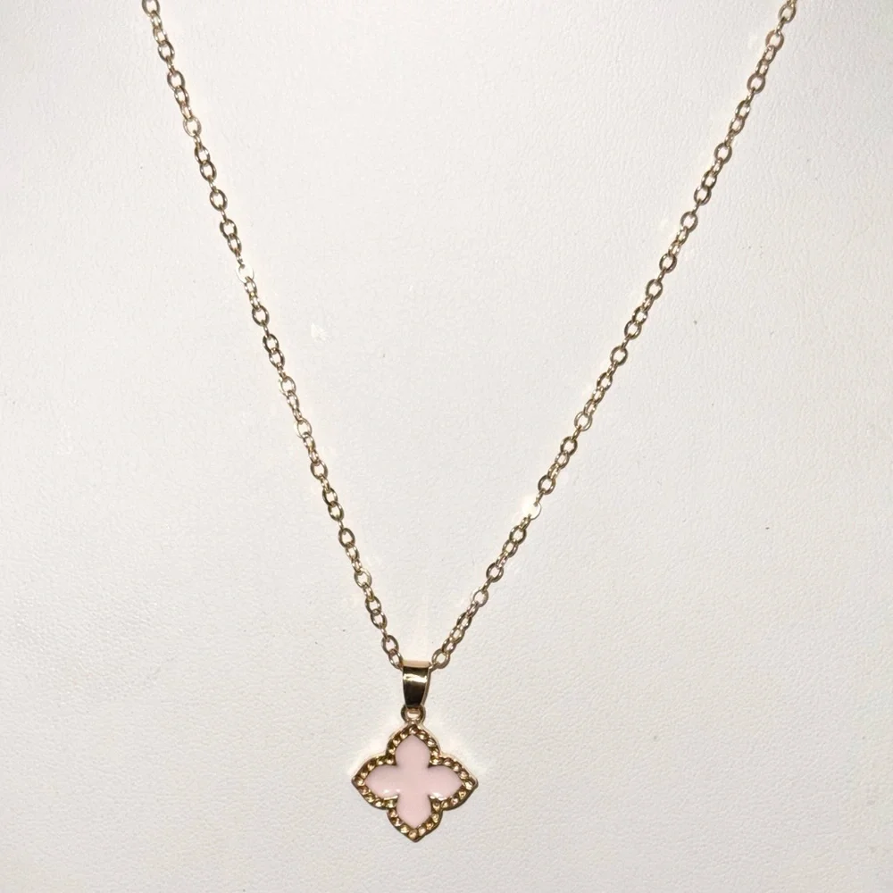 : ✨ Dainty Pink & Gold Clover Necklace ✨